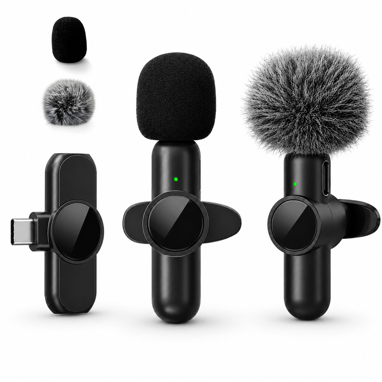 Condenser Microphone Kit - Kablosuz Yaka Mikrofonu, Gürültü Önleyici, Vloglar,